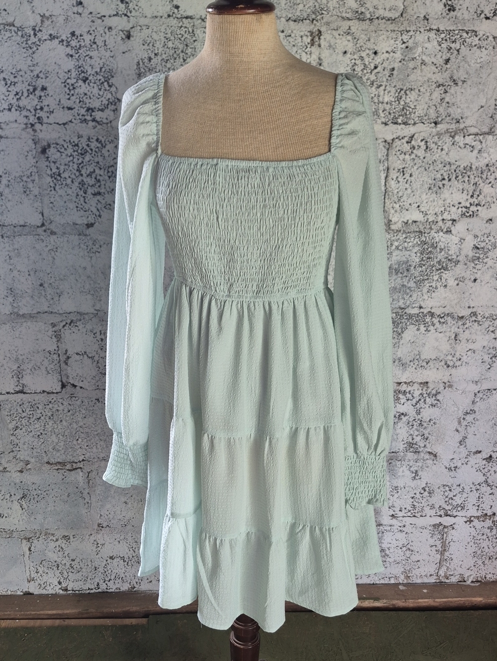 Blu Pepper Mint Smocked Square Neck Mini Dress